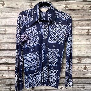 Vintage Anderson-Little 60's 70’s Disco Rockabilly Blue Long Sleeve Shirt Size M